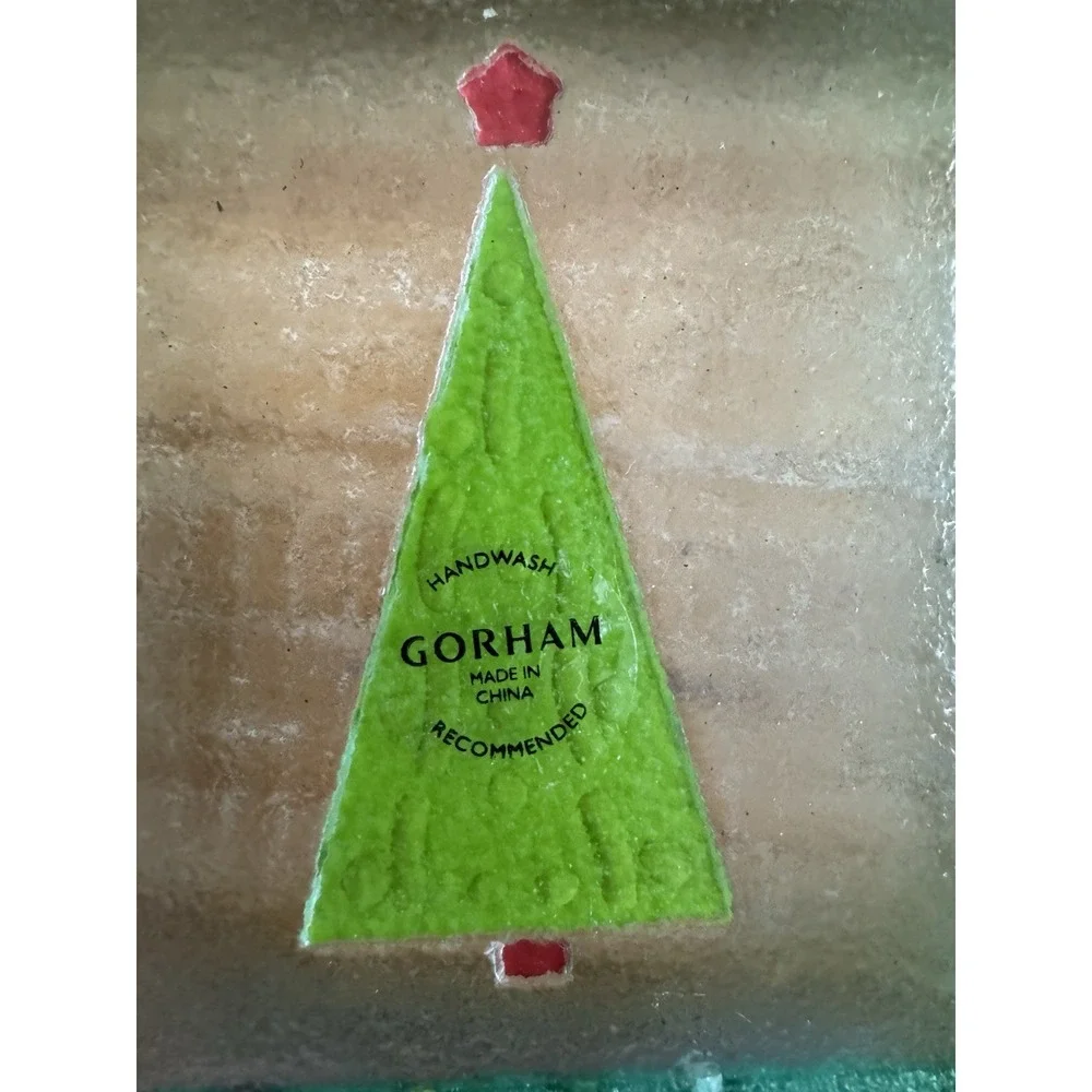 Set Of 3 Gorham Fused Glass Christmas Tree Square 6